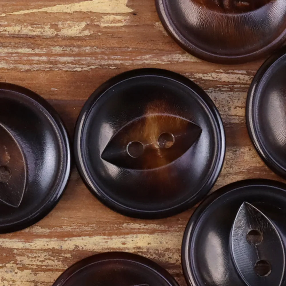 11.5-25mm Burnished Black Coffee Fish-Eye Horn Buttons 30 Pack