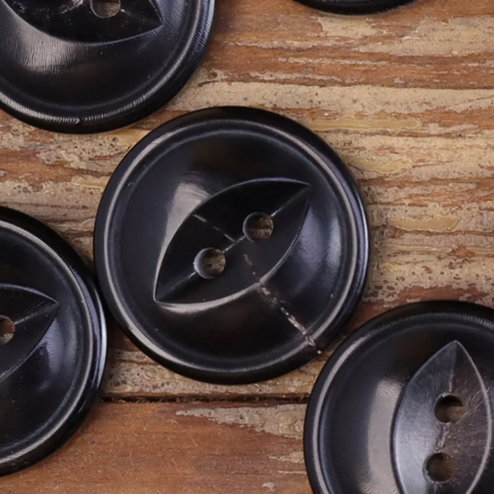 11.5-25mm Burnished Black Coffee Fish-Eye Horn Buttons 30 Pack