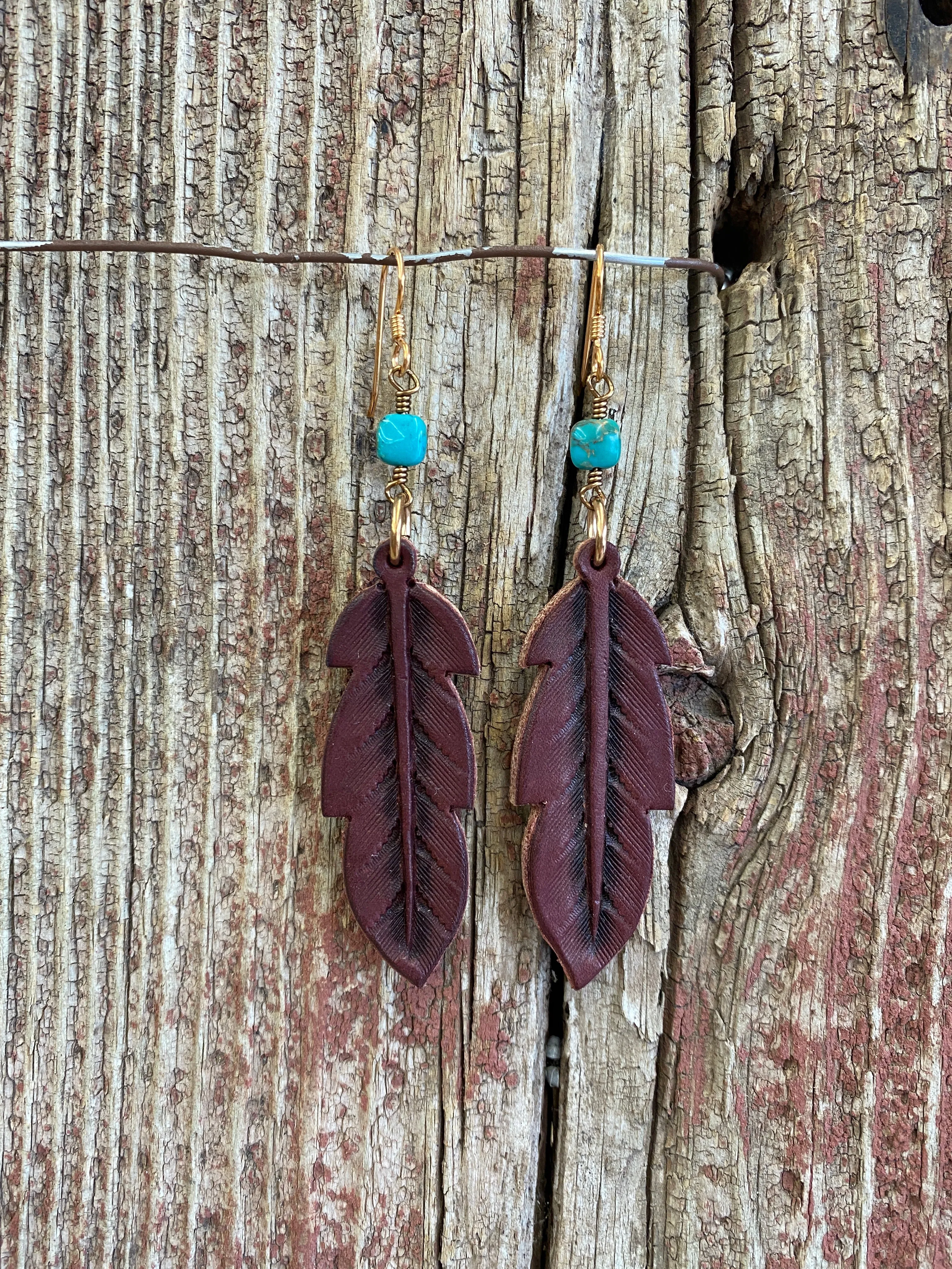 14089 Leather Feather Earrings