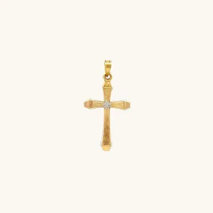 14K GOLD XS TEXTURED DIAMOND CROSS PENDANT