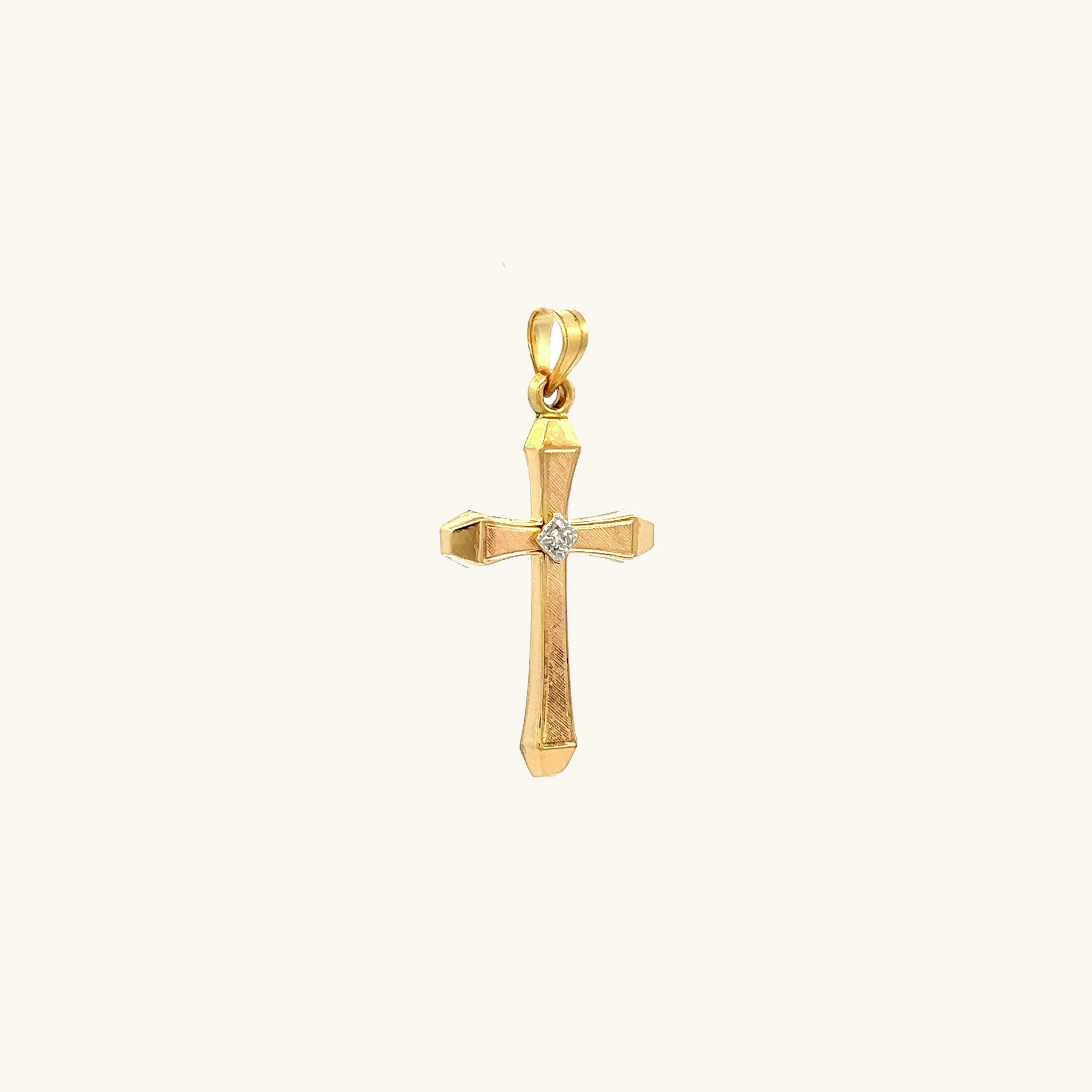 14K GOLD XS TEXTURED DIAMOND CROSS PENDANT