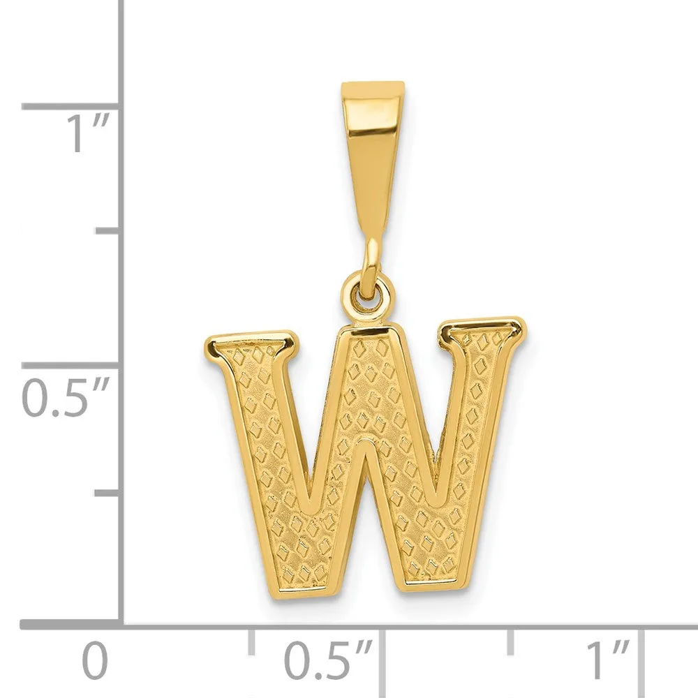 14k Yellow Gold Textured Initial W Charm