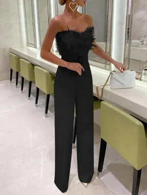 2025 spring and summer new  New   independent station feather tube top sexy fashion jumpsuit
