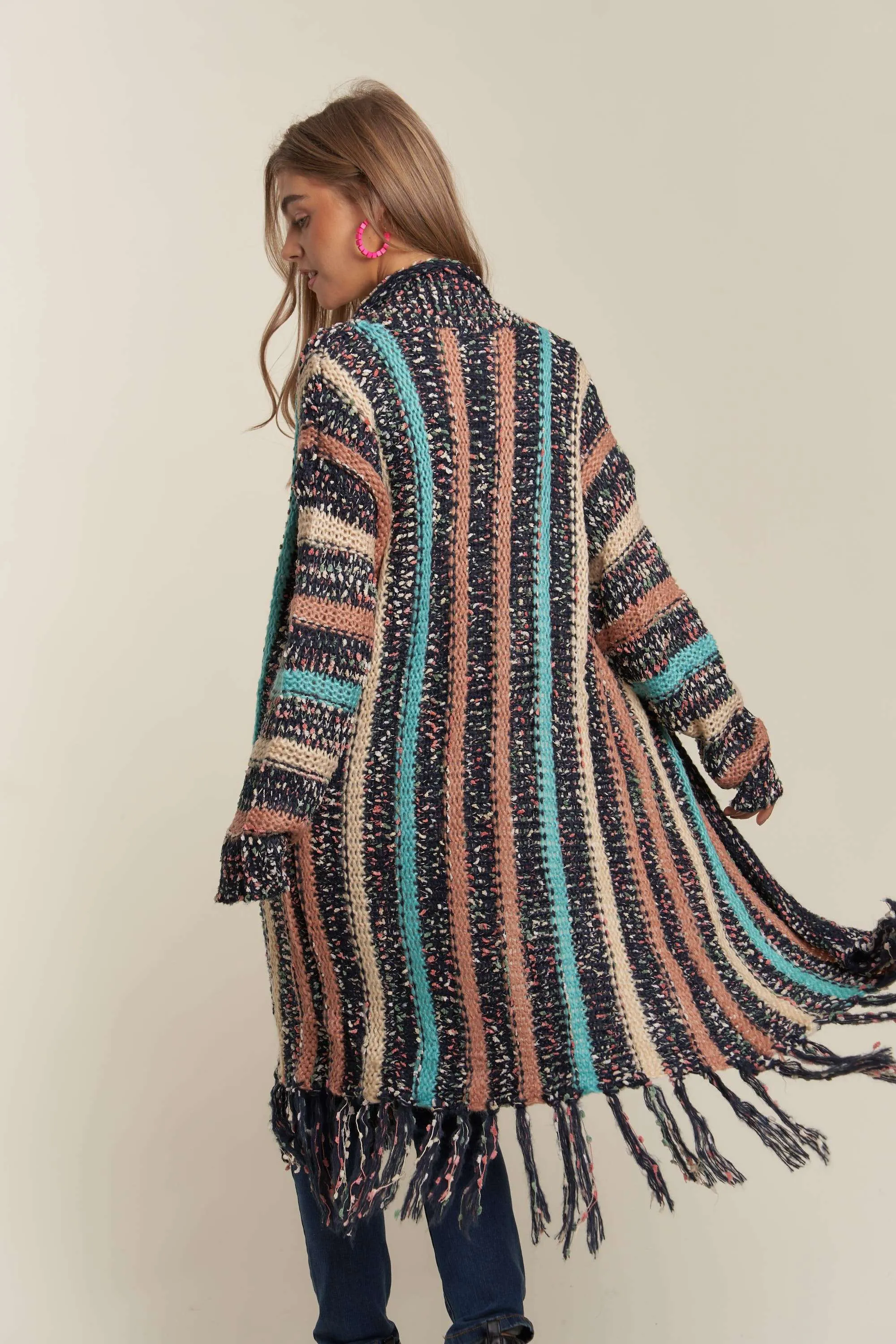 Adora FRINGE HEM MULTI STRIPE CARDIGAN