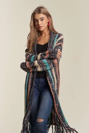 Adora FRINGE HEM MULTI STRIPE CARDIGAN