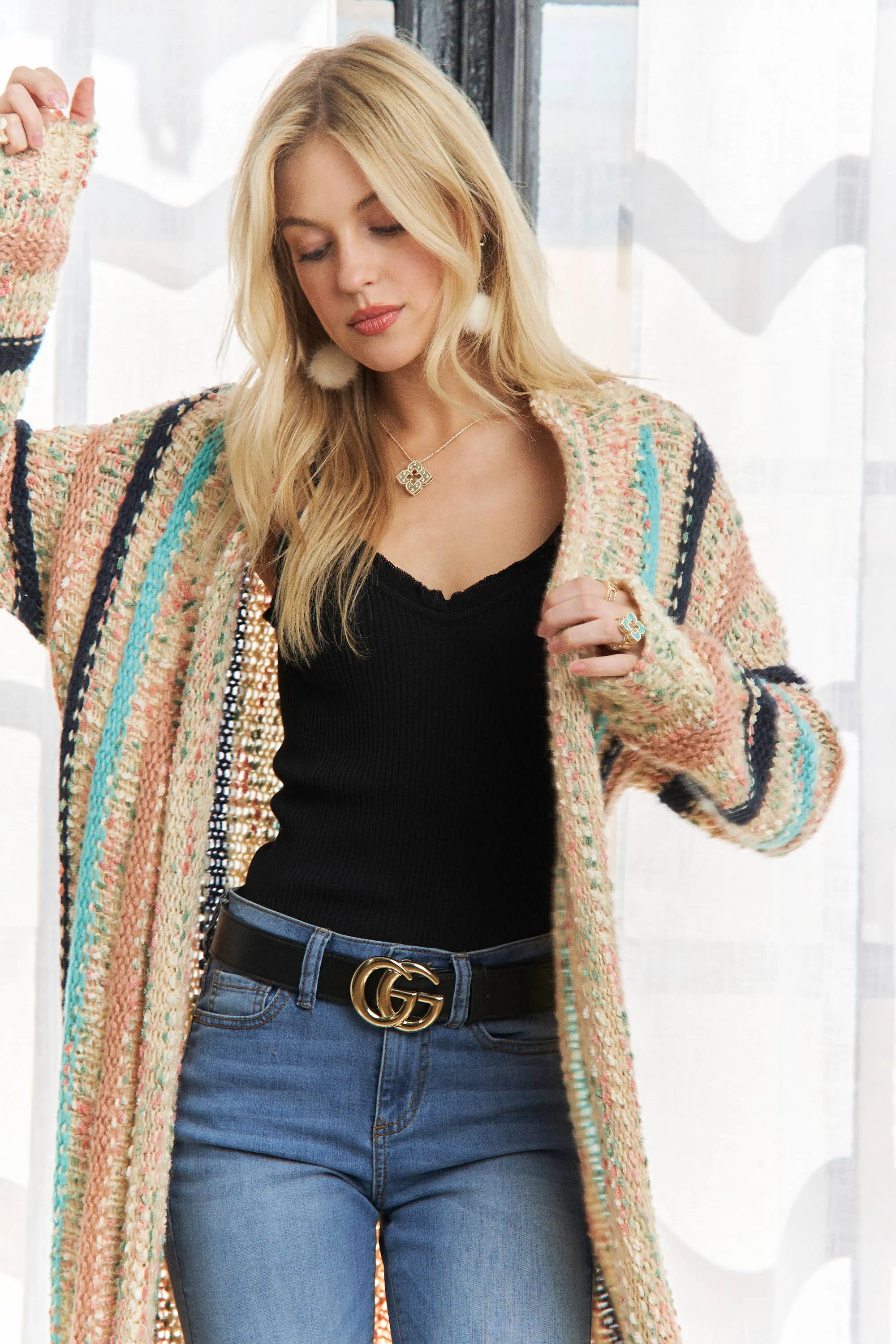 Adora FRINGE HEM MULTI STRIPE CARDIGAN
