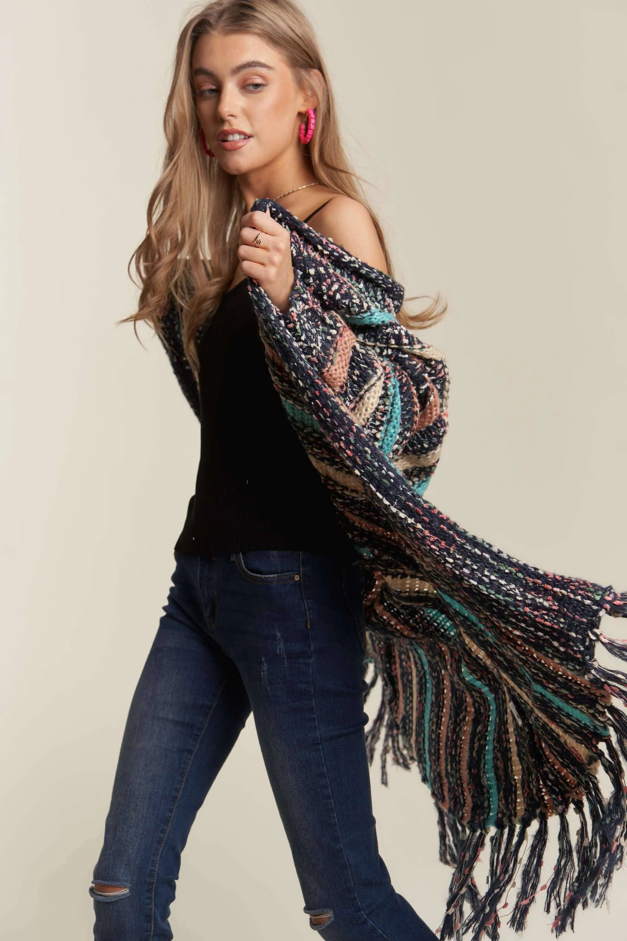 Adora FRINGE HEM MULTI STRIPE CARDIGAN
