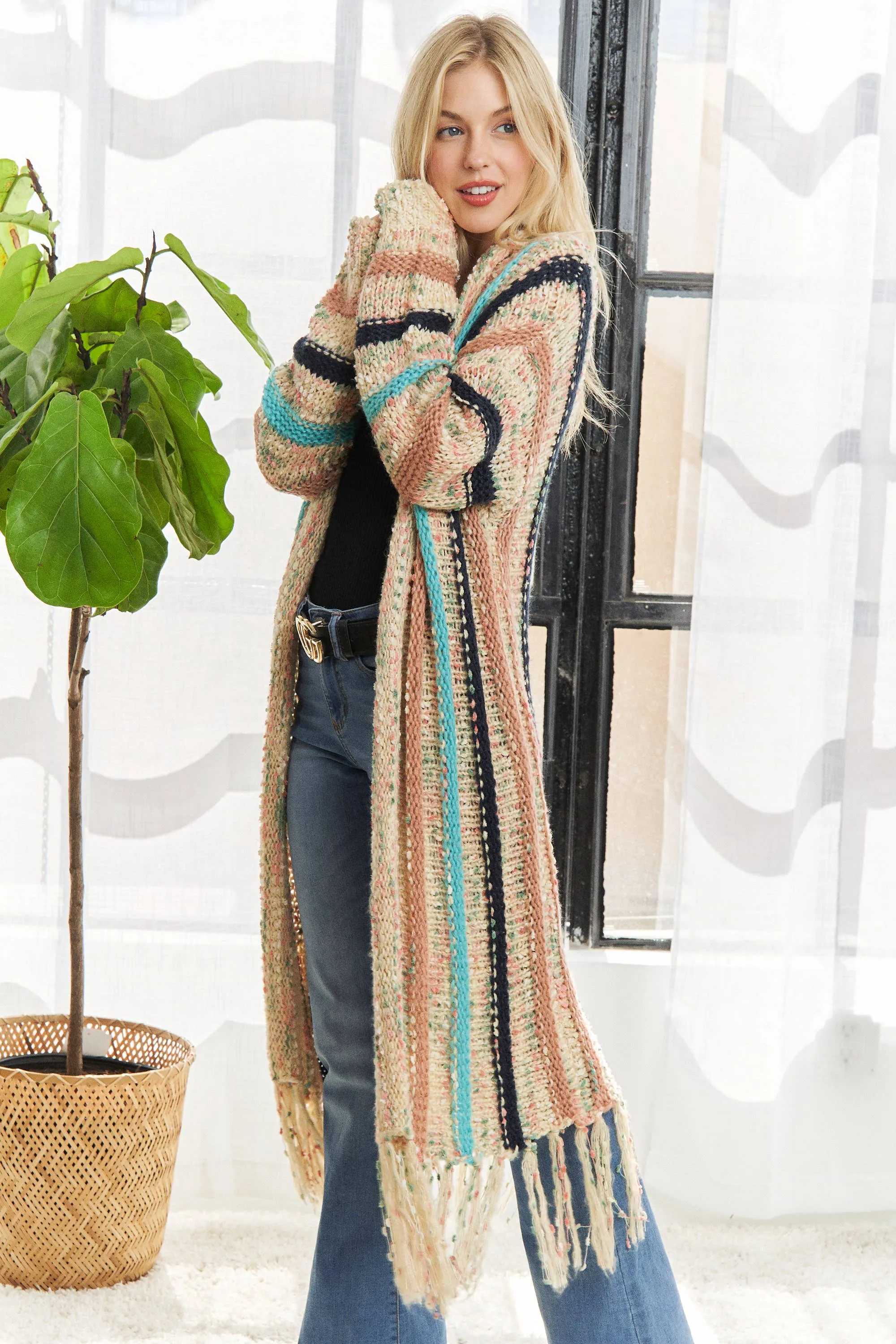 Adora FRINGE HEM MULTI STRIPE CARDIGAN
