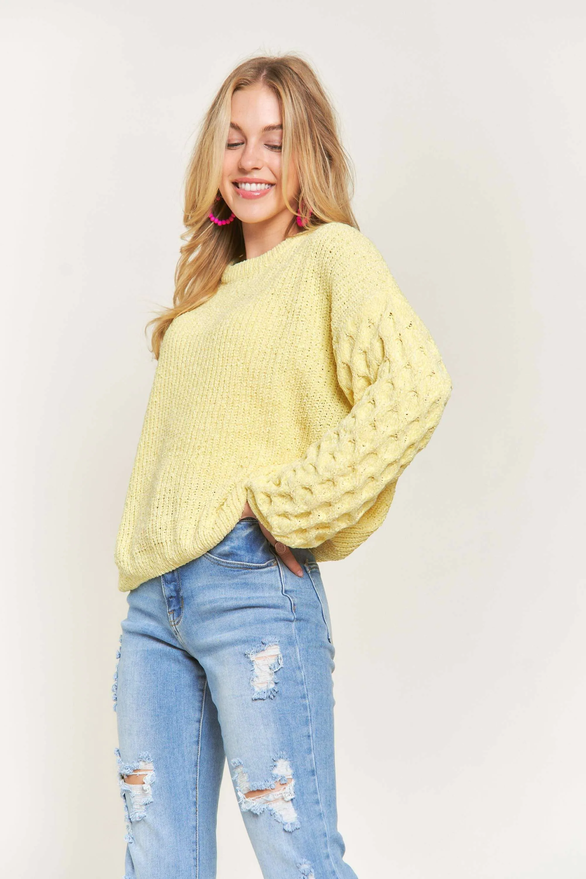 Adora- PUFF SLEEVE SWEATER TOP in yellow