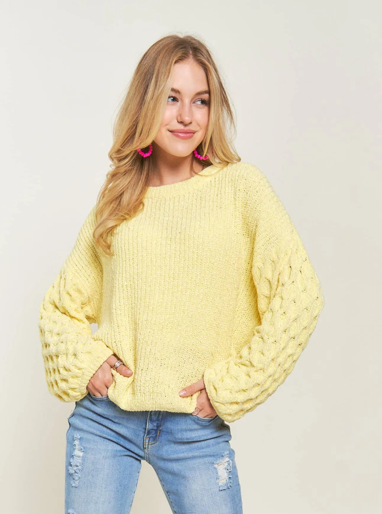 Adora- PUFF SLEEVE SWEATER TOP in yellow