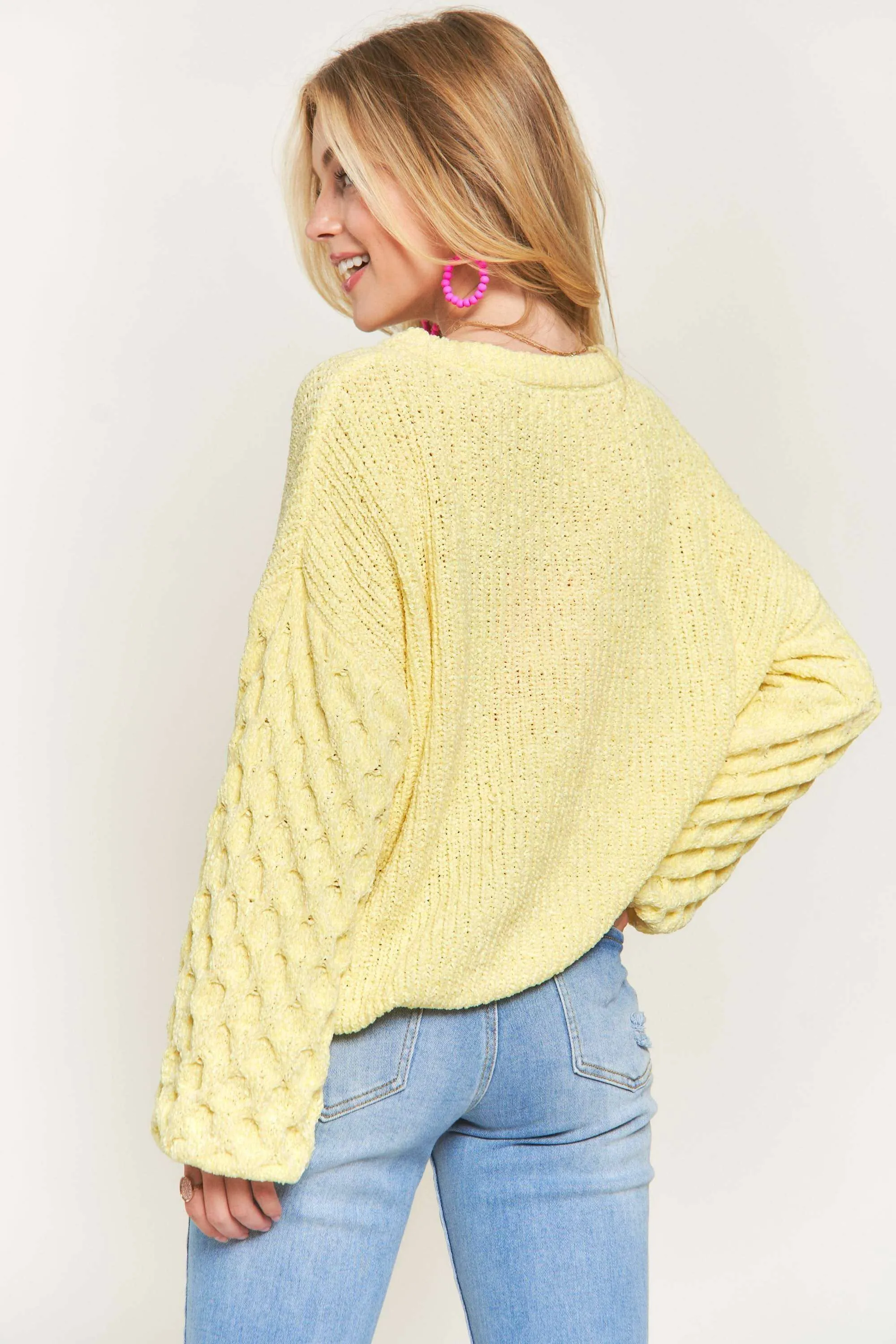 Adora- PUFF SLEEVE SWEATER TOP in yellow