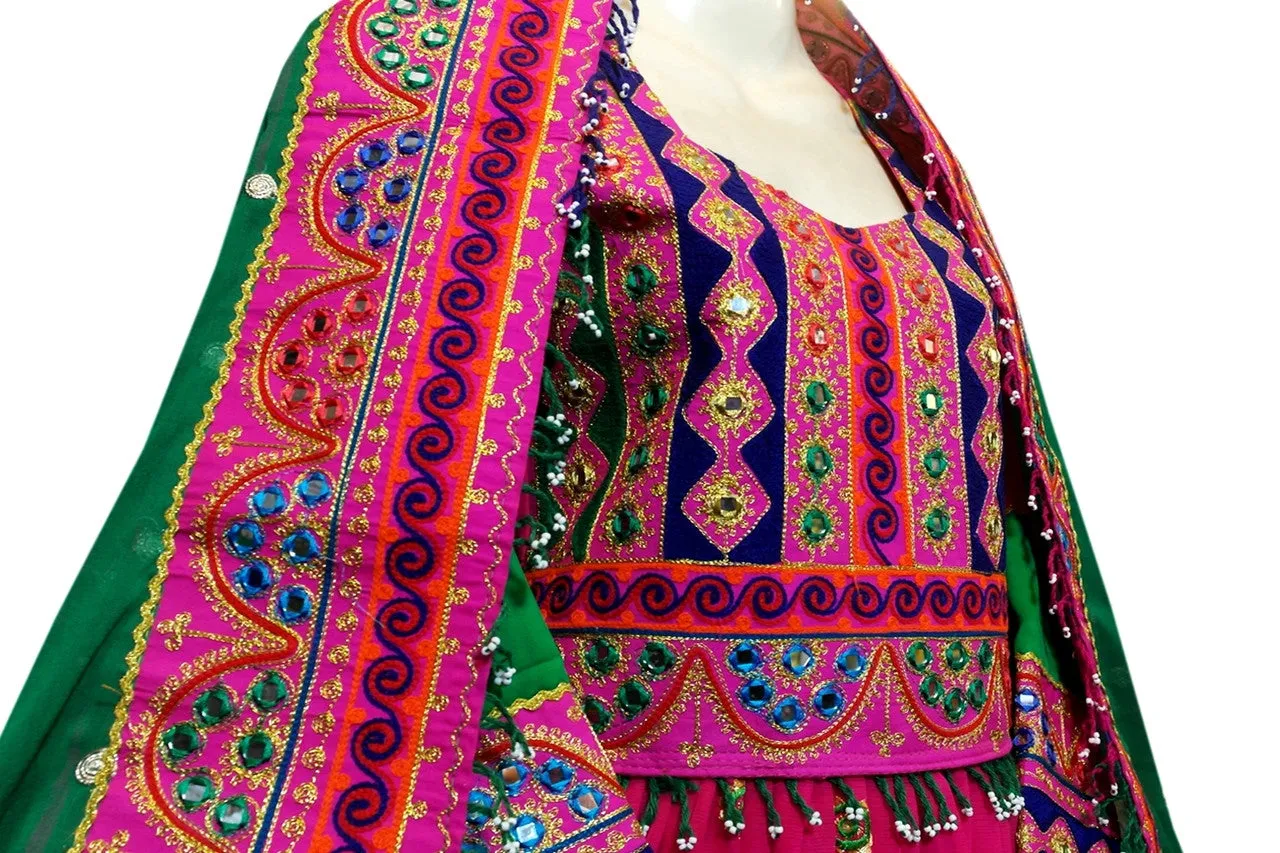 Afghan Clothing In Pink Green Color Afghani Dress Muslimah Fashion