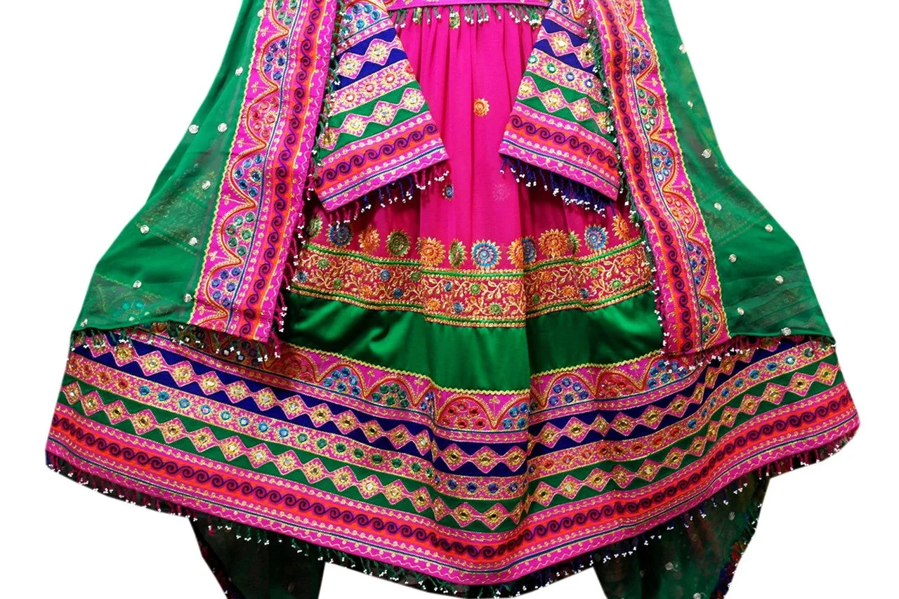 Afghan Clothing In Pink Green Color Afghani Dress Muslimah Fashion