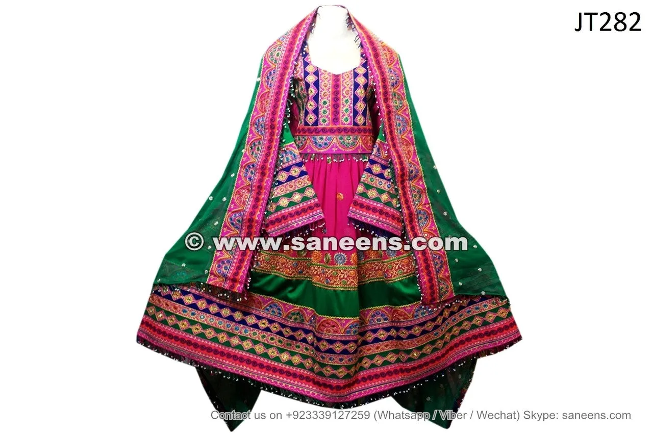 Afghan Clothing In Pink Green Color Afghani Dress Muslimah Fashion