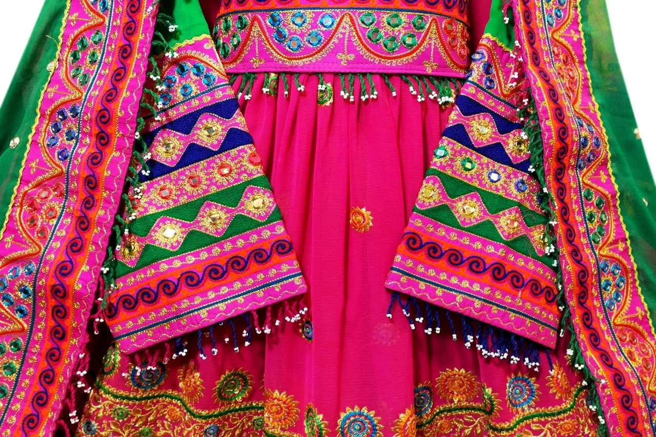 Afghan Clothing In Pink Green Color Afghani Dress Muslimah Fashion