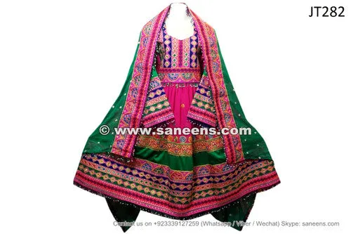 Afghan Clothing In Pink Green Color Afghani Dress Muslimah Fashion