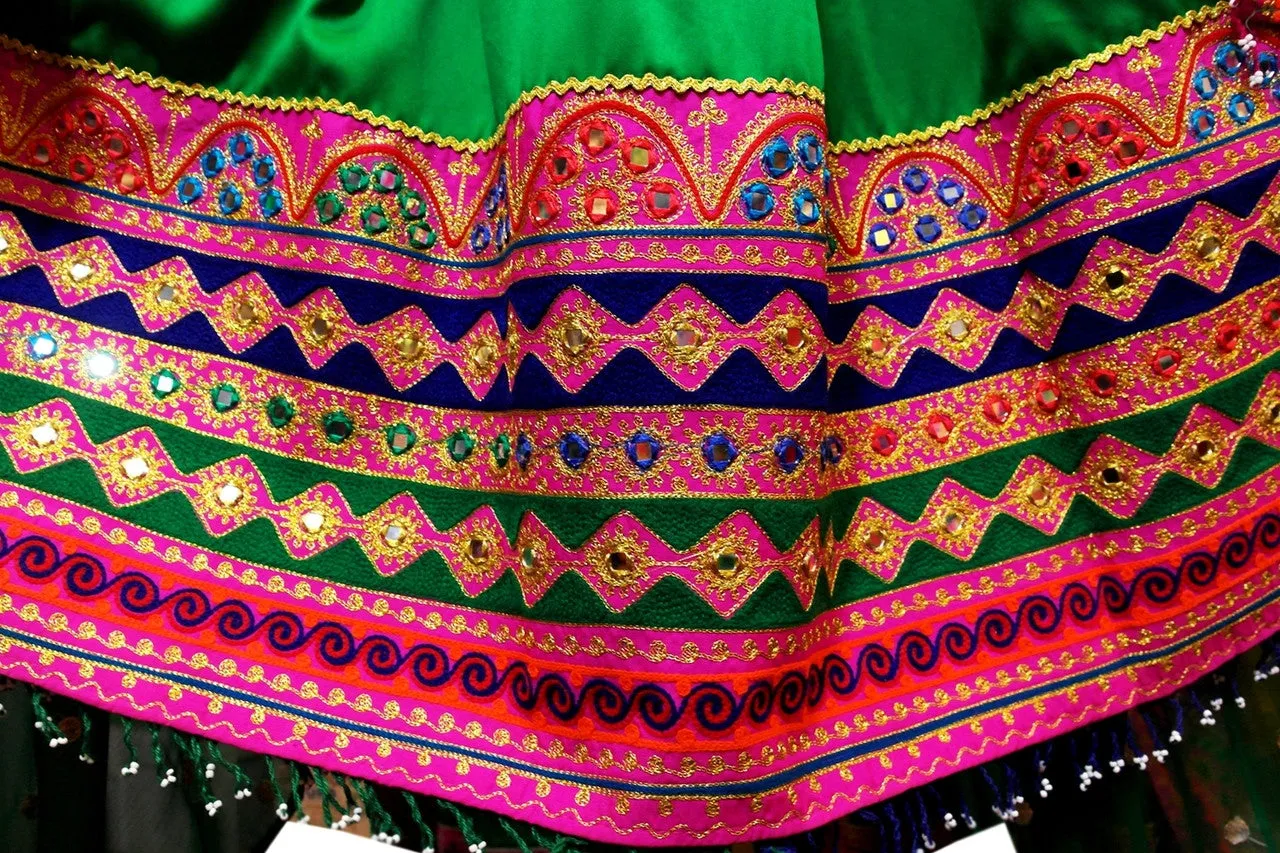 Afghan Clothing In Pink Green Color Afghani Dress Muslimah Fashion