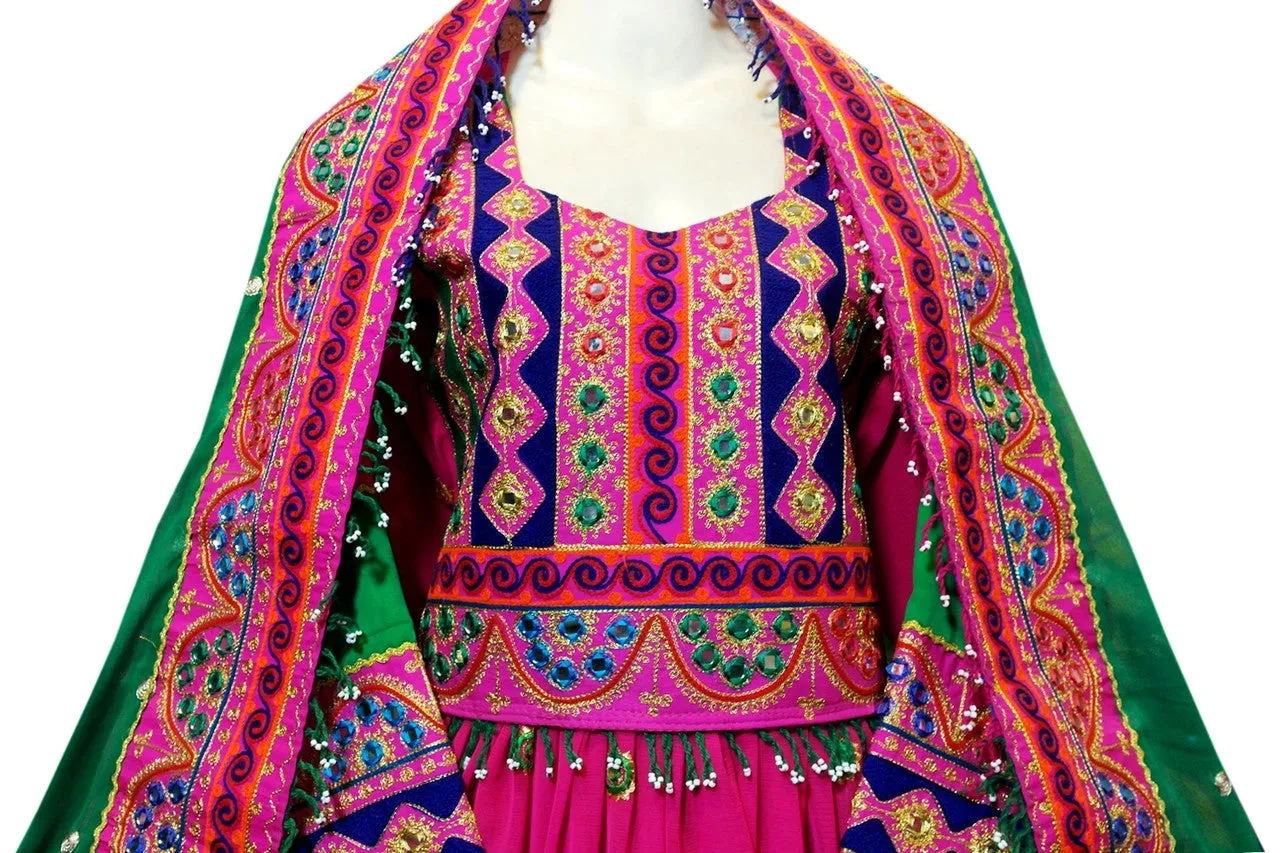 Afghan Clothing In Pink Green Color Afghani Dress Muslimah Fashion
