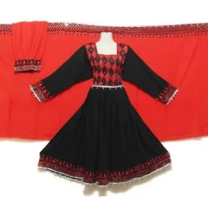 Afghan Dress In Black Red Color