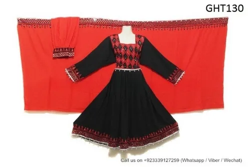 Afghan Dress In Black Red Color