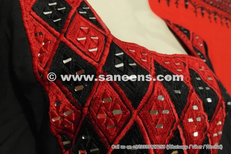 Afghan Dress In Black Red Color
