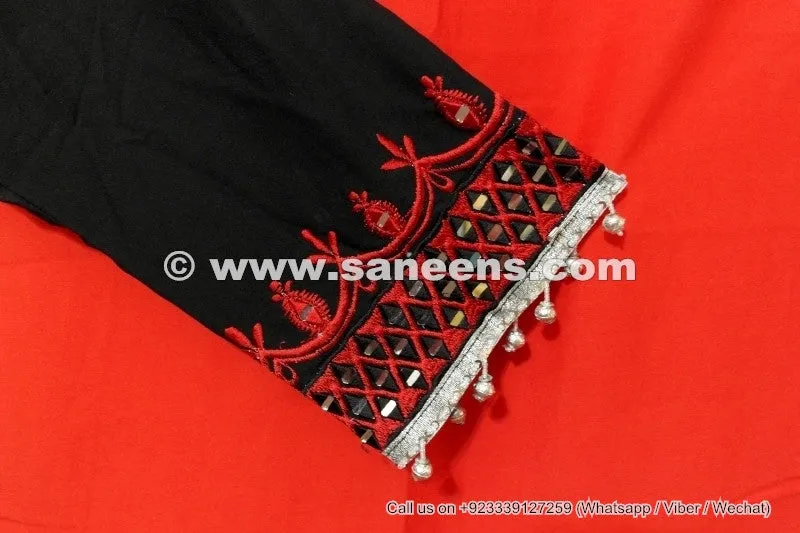 Afghan Dress In Black Red Color