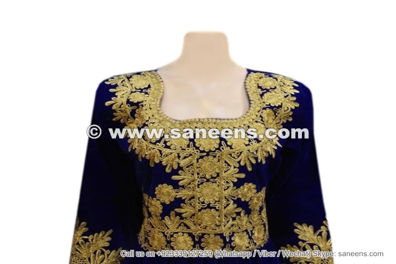 Afghan Pashtun Bridal Dress In Blue Velvet