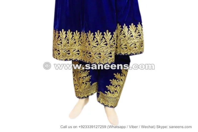 Afghan Pashtun Bridal Dress In Blue Velvet