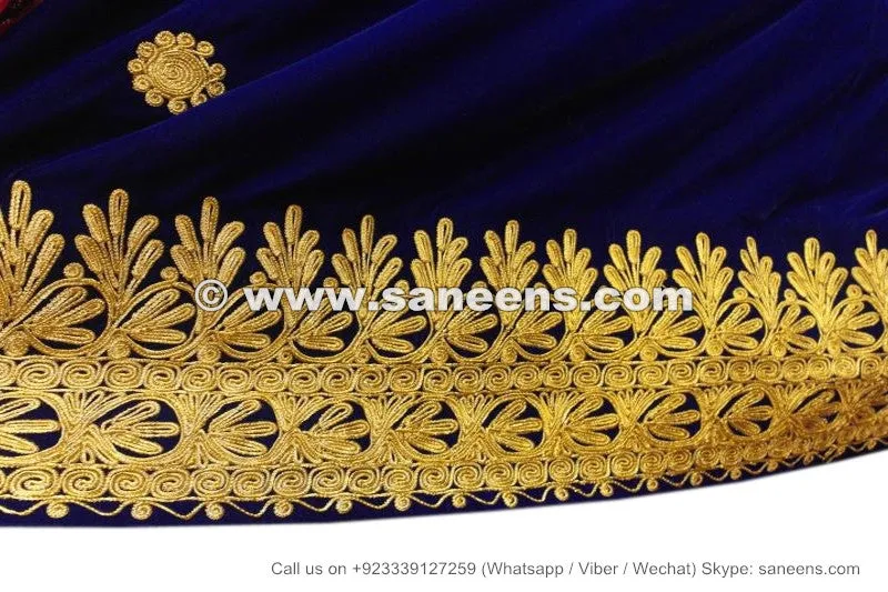 Afghan Pashtun Bridal Dress In Blue Velvet