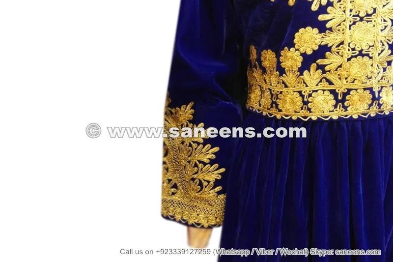 Afghan Pashtun Bridal Dress In Blue Velvet