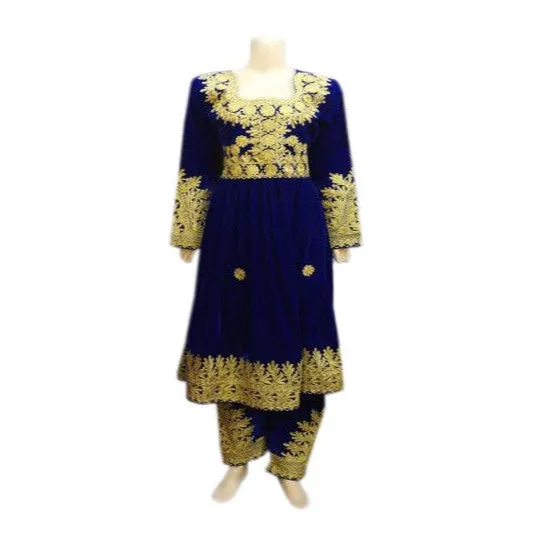 Afghan Pashtun Bridal Dress In Blue Velvet