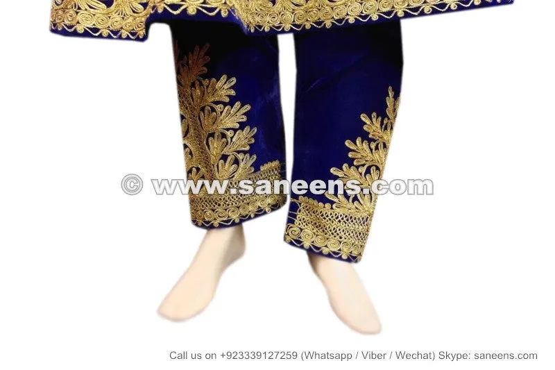 Afghan Pashtun Bridal Dress In Blue Velvet