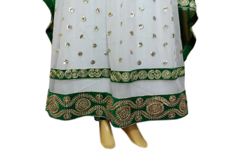 Afghan Persian Bridal White Dress Gown With Green Lace