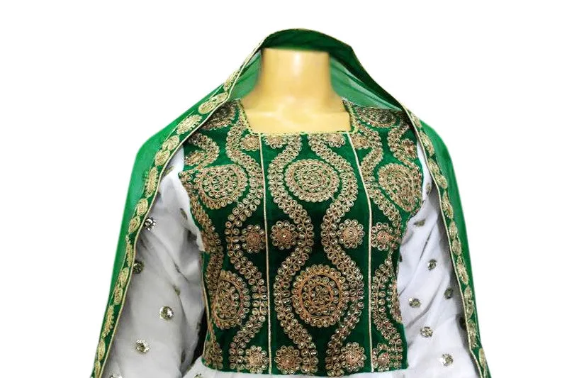 Afghan Persian Bridal White Dress Gown With Green Lace