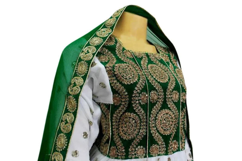 Afghan Persian Bridal White Dress Gown With Green Lace