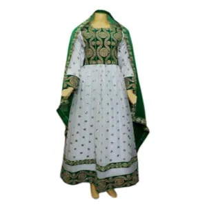 Afghan Persian Bridal White Dress Gown With Green Lace