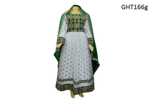 Afghan Persian Bridal White Dress Gown With Green Lace