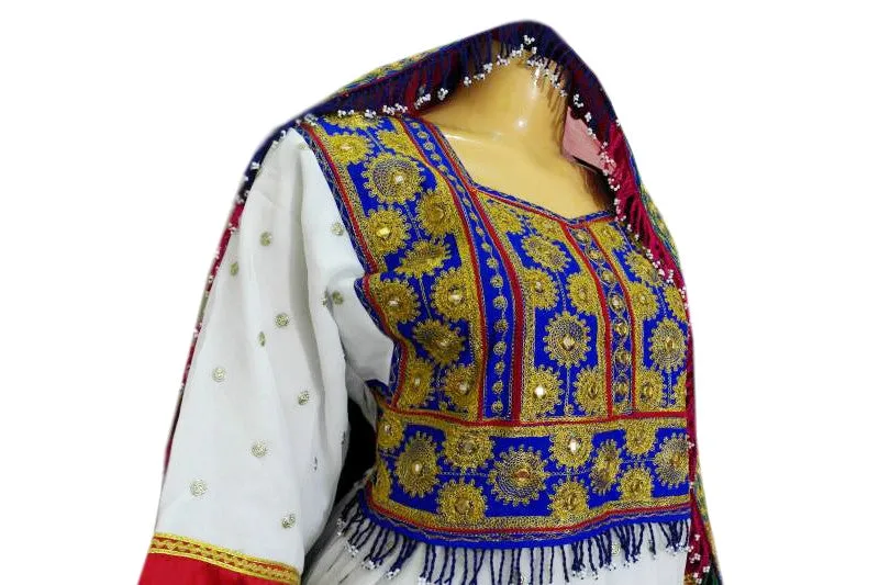 Afghan White Dress With Burgundy Pant And Veil