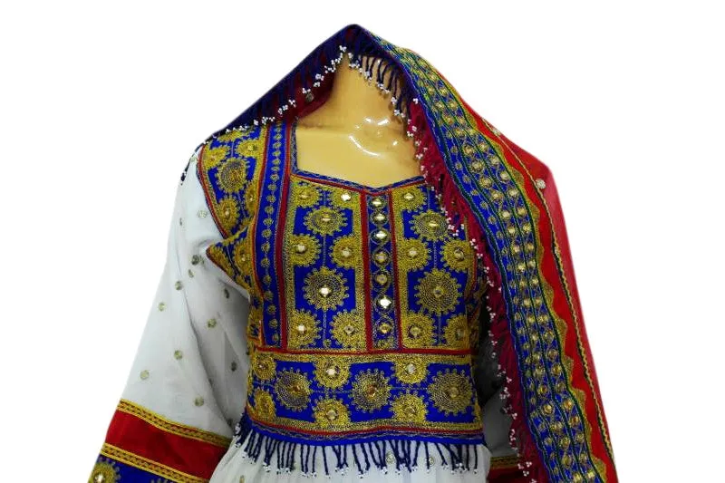 Afghan White Dress With Burgundy Pant And Veil