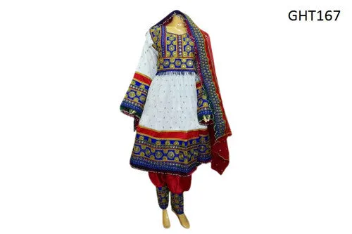Afghan White Dress With Burgundy Pant And Veil