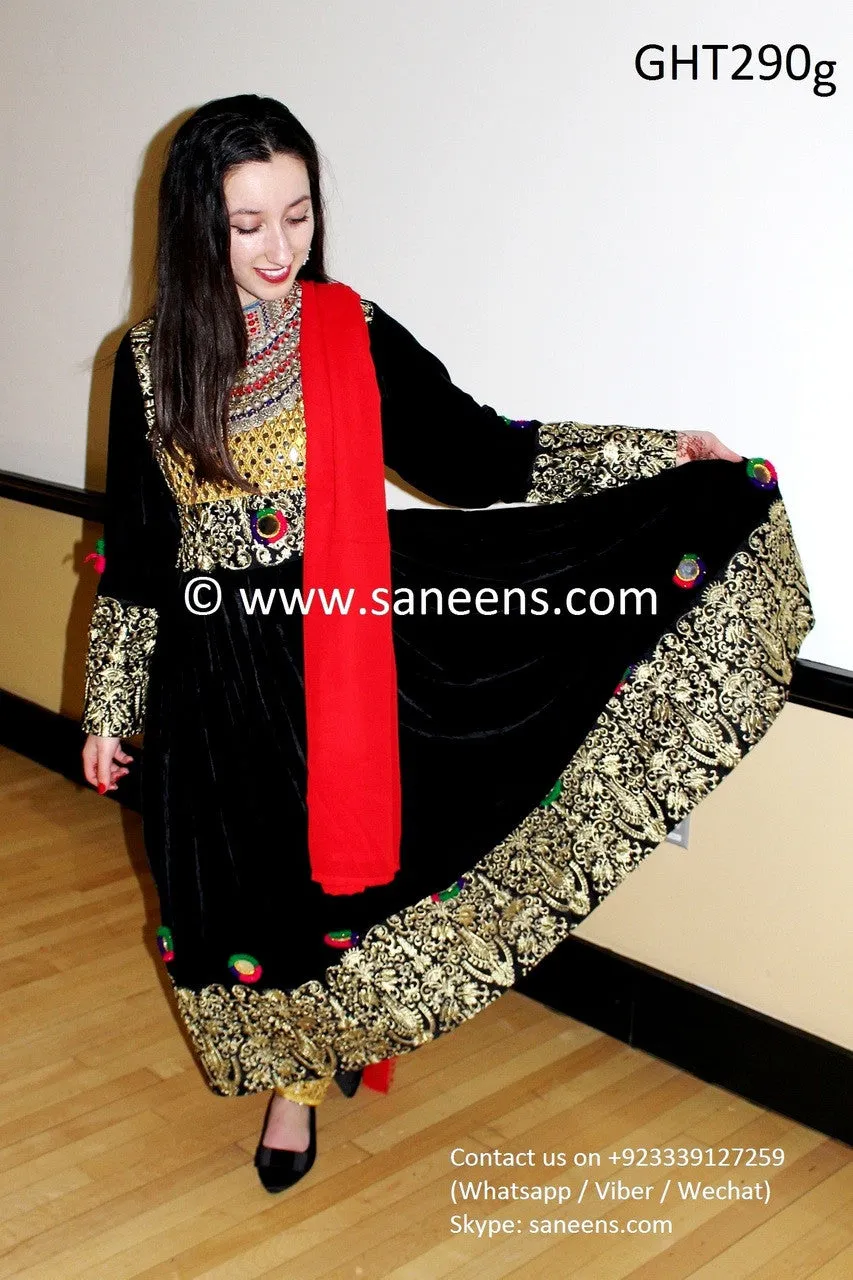 Afghani Dress Muslim Wedding Gown In Black Velvet Afghan Fashion