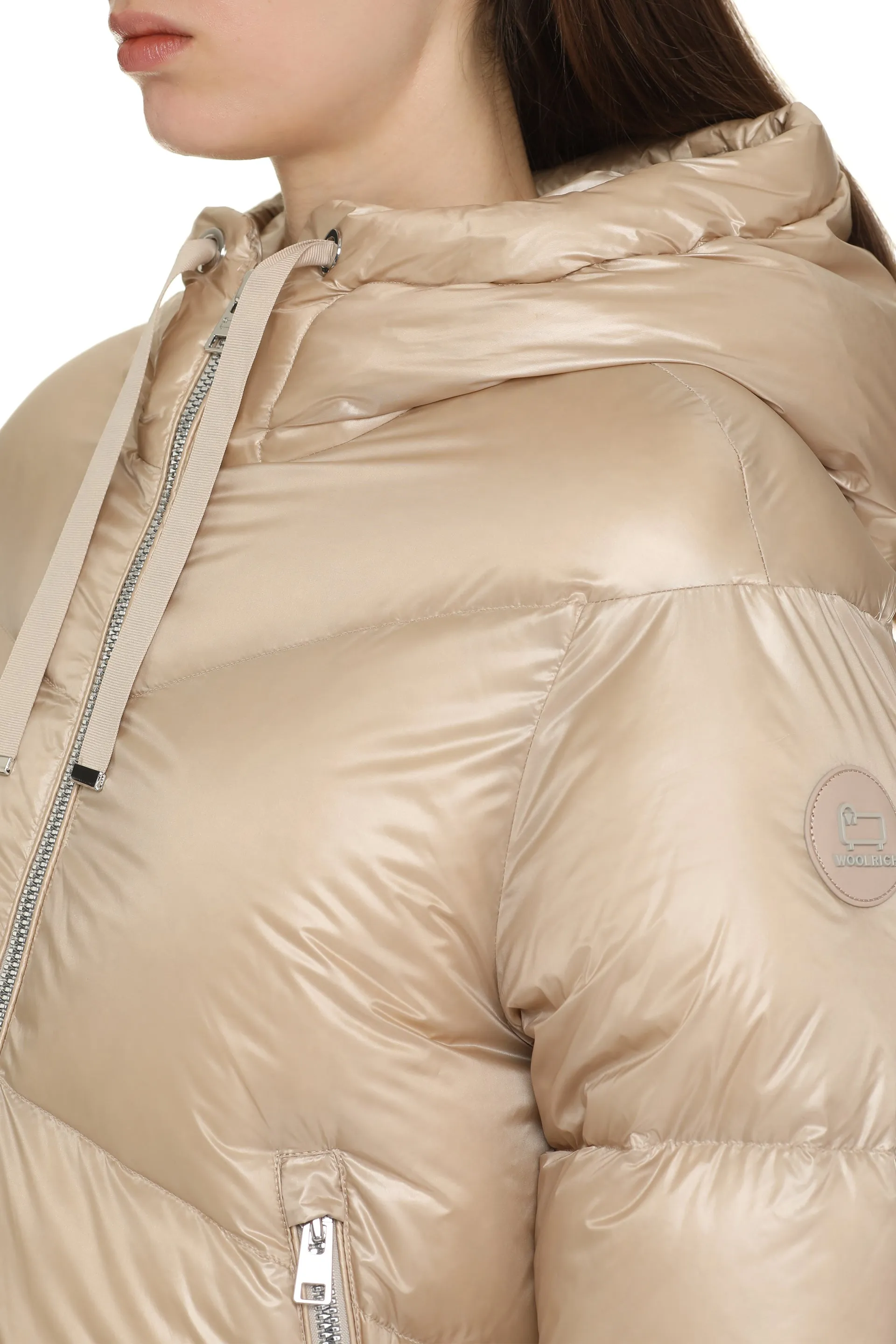 Aliquippa hooded nylon down jacket