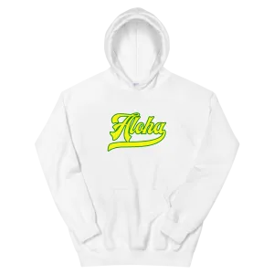 Aloha Script ~ Yellow with Green Border *ADULT HOODIE*
