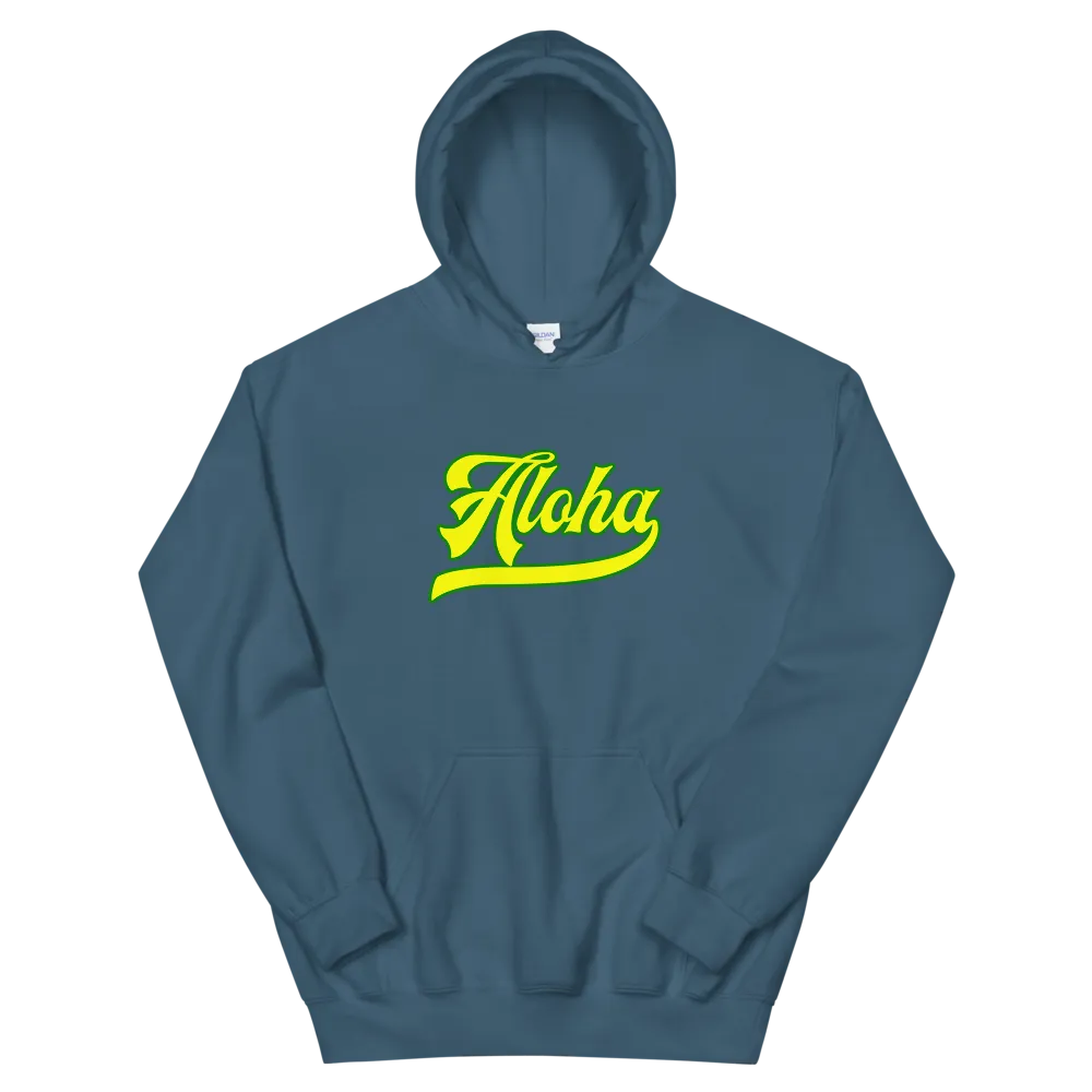 Aloha Script ~ Yellow with Green Border *ADULT HOODIE*