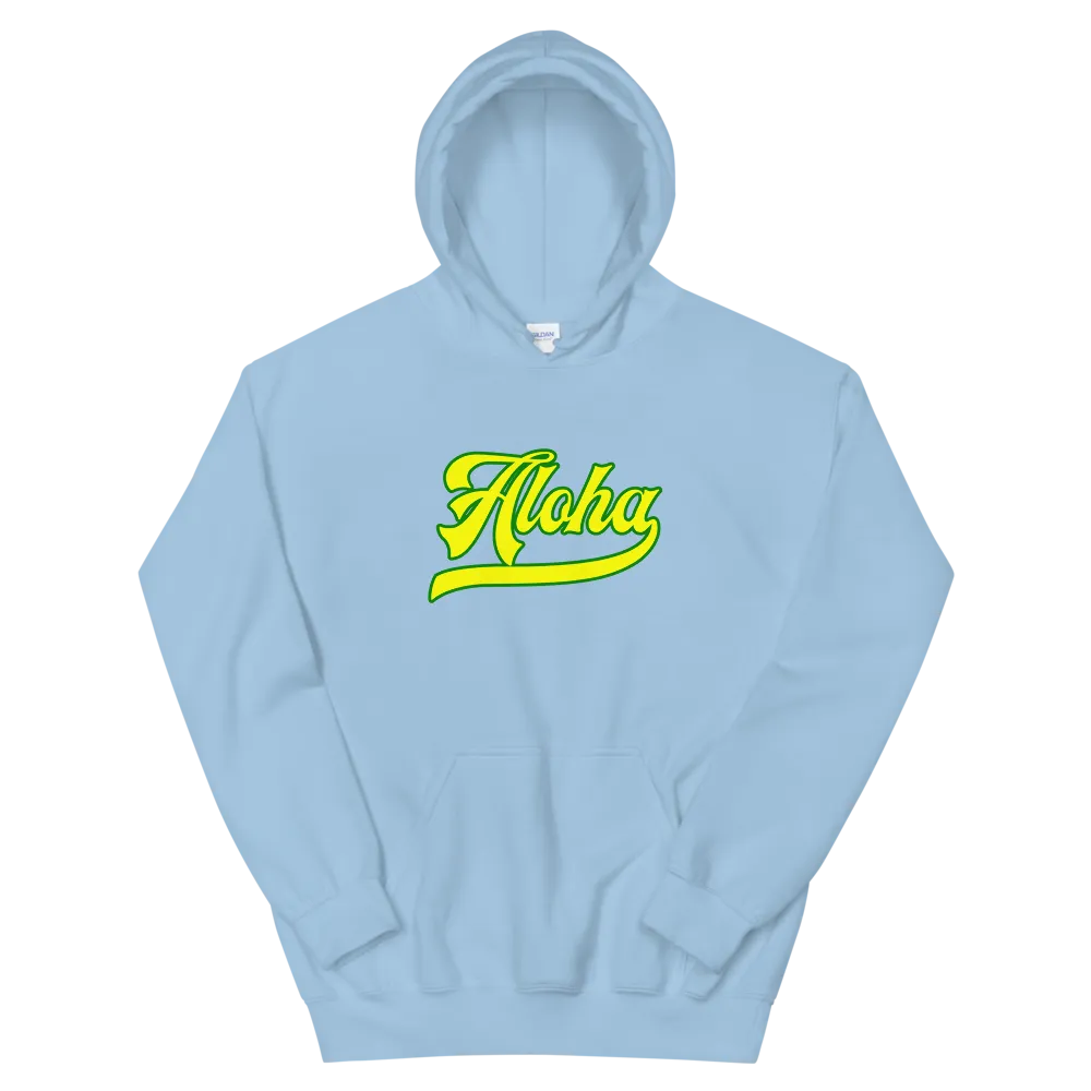 Aloha Script ~ Yellow with Green Border *ADULT HOODIE*
