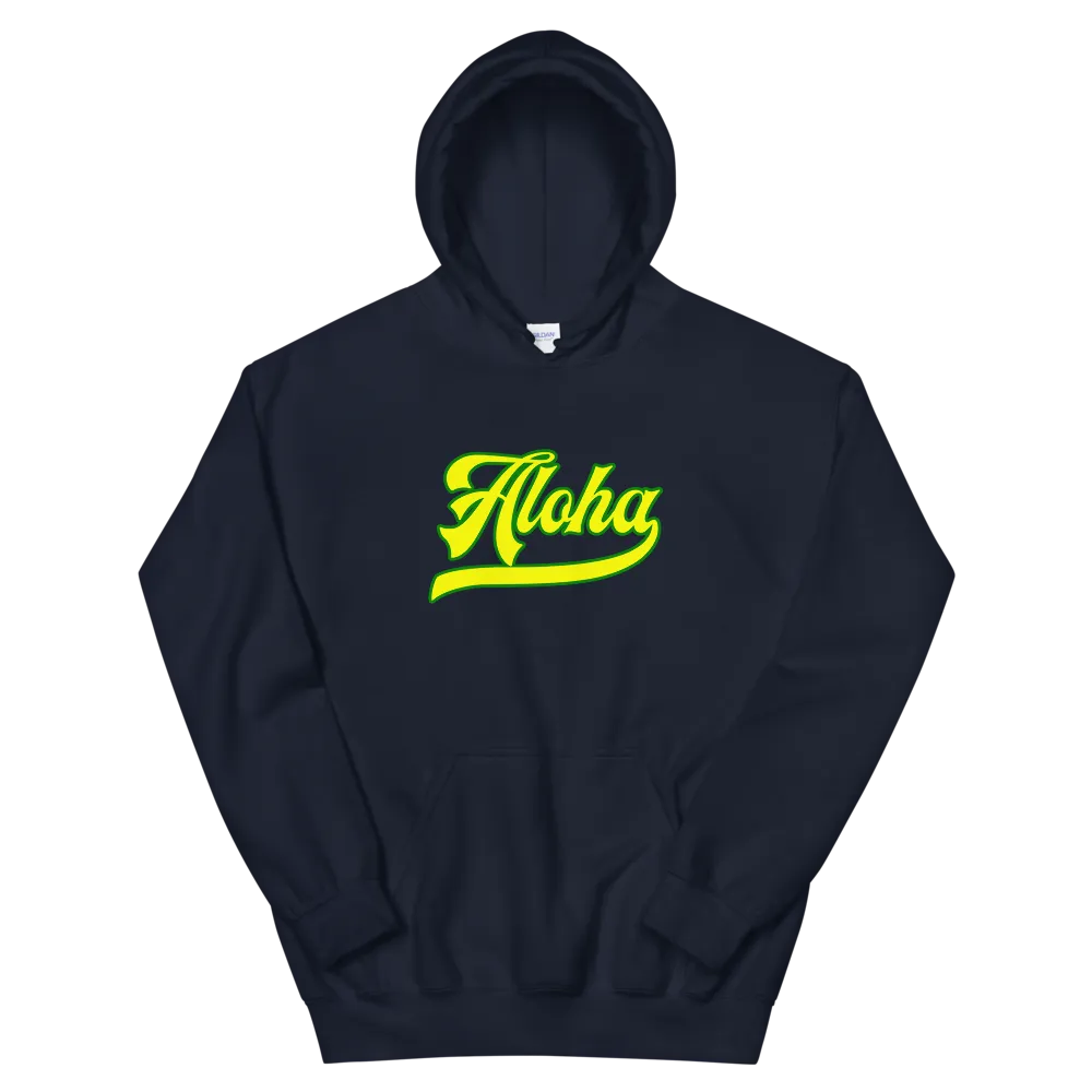 Aloha Script ~ Yellow with Green Border *ADULT HOODIE*