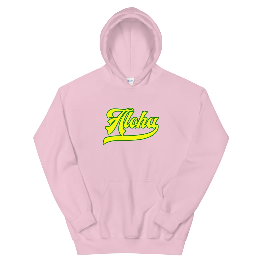 Aloha Script ~ Yellow with Green Border *ADULT HOODIE*