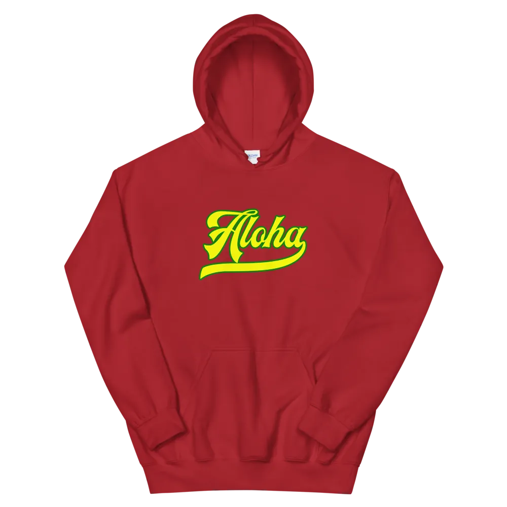 Aloha Script ~ Yellow with Green Border *ADULT HOODIE*