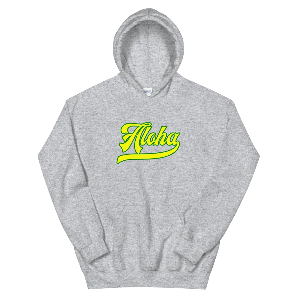 Aloha Script ~ Yellow with Green Border *ADULT HOODIE*