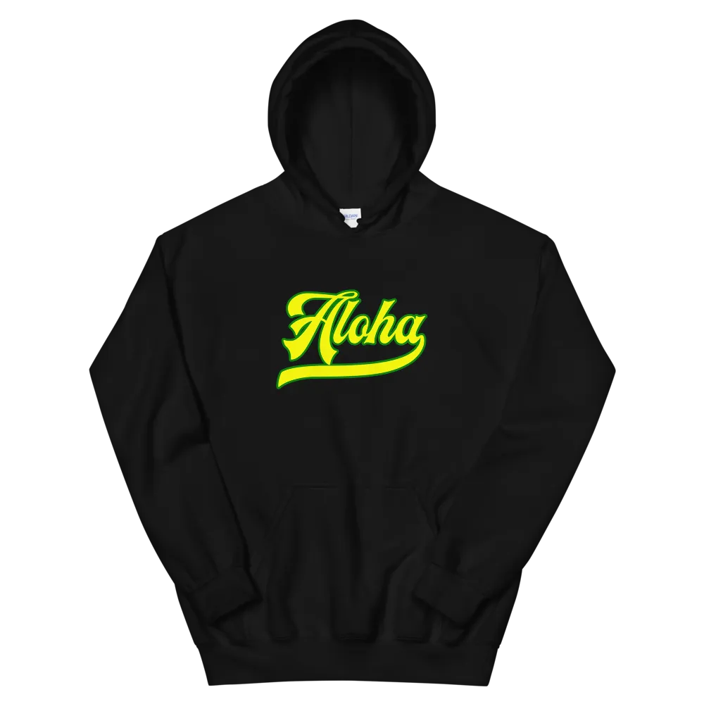 Aloha Script ~ Yellow with Green Border *ADULT HOODIE*